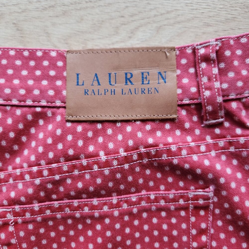 Vintage Lauren Ralph Lauren Polka Dot Red White Denim Crop Pants Pocket Cotton - Picture 6 of 7